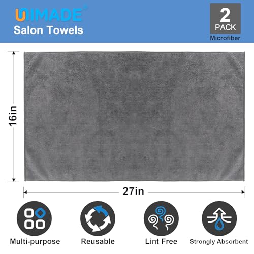 UNIMADE 2 Pack Gym Towels Set - Microfiber Salon Towels | Highly Absorbent and Quick Drying Premium Hand Cloths for Bathroom, Gym, Shower, Hotel, and Spa - 16x27 inch (Grey) - color: Grey, size: 2 Pack