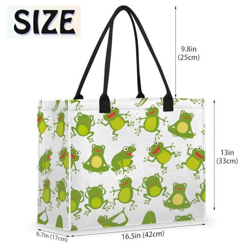 Pardick Frog Cute Tote Bag For Women Travel Bag Reusable Grocery Bag Utility Tote For Work Shopping Pool Beach Bag for Gift Outdoor - color: A- Frog Cute