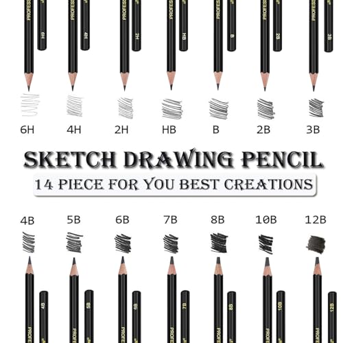 Sketch Pencils Set for Drawing, 14 Pack Graphite, for Art, Pencil kit for Sketching, Shading, Artist Pencils for Beginners Pro Artists