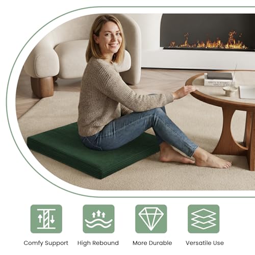 Meditation Cushion, Meditation Mat with Knee Support, Green - color: Green, size: 24X24X2 Inch