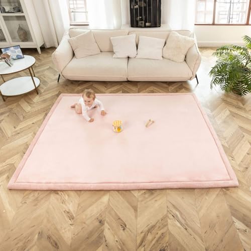 Stylish Coral Velvet Baby Play Mat 60" x 80" Pink – Soft 1" Thick High-Density Memory Foam Nursery Rug – Playmat for Floor with Non-Slip Backing for Crawling & Playing – Non-Toxic, odorless Area Rug - color: Pink, size: 60" x 80"