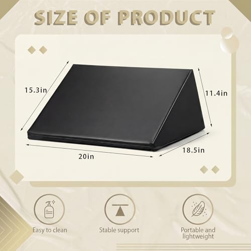 Extra Large Triangle Knee Wedge Pillow PU Leather Bolster Cushion for Under Legs, Hip, Back, and Ankle Pain Relief Massage Table Bolster Pillow(Black,20 x 12.5 x 12 Inch) - color: Black, size: 20 x 18.5 x 11.4 Inch