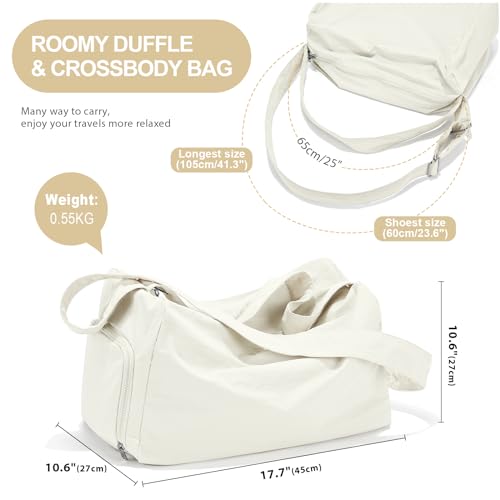 Large Gym Bag with Shoe Compartment, Workout Sport Duffle Bag for Women Travel, Waterproof Shoulder Overnight Bags Lightweight Carry on Tote Bags for Swim, Yoga, Dance - color: A-Beige, size: Large
