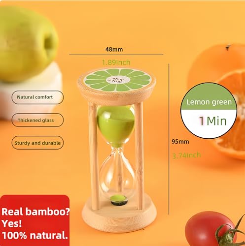 Mini Wooden Sand Timers,100% Bamboo Hourglass Watch 1 Min Fruit Sandglass Timer for Toothbrush Timer Games Classroom Home Office Cooking(Lemon+Green+1Min) - color: Lemon+green, size: 1Min