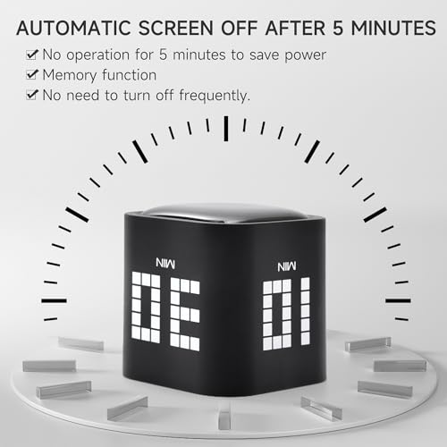 Rotating Productivity Timer, 5, 10, 30, 60 Minute Presets, Desk Cube | Gravity sensor with mute function; ADHD-friendly for work, study, kitchen and back to school - color: Blackb