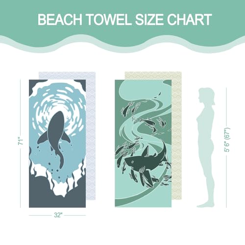 Eunzel 2 Pack Microfiber Beach Towel, Quick Dry Travel Towel Large Sand Free Towel for Beach, Camping, Swim Pool, Gym, Sports& Yoga 71"x32", Shark - color: Shark