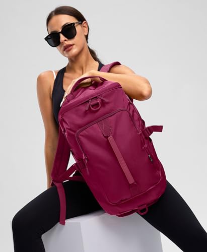 Gym Bag for Women with Shoe Compartment and Wet Pocket Convertible Gym Backpack workout Duffel Bag Multiple Pockets 30L - color: Rose Red