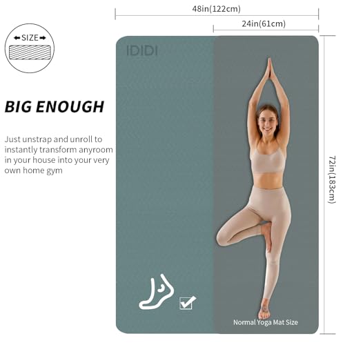 8mm & 10mm Thick Large Yoga Mat (6'x 4') - Extra Long and Wide Workout Mat for Men and Women, Non-Slip POE Fitness Mat, Eco-Friendly Exercise Mat for Home Workouts, Ideal for Yoga and Pilates - color: Deep green+Gray, size: 6mm