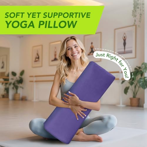 Wellsin Rectangular Yoga Bolster - Meditation Pillow with Washable Suede Cover, 27"X10" X5.5" - color: Purple