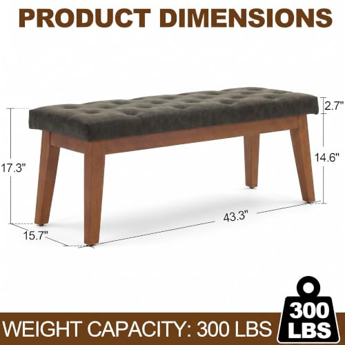 43.5" Padded Button Tufted Faux Leather End of Bed Bench, Charcoal Gray - color: Charcoal Gray-pu-tufted