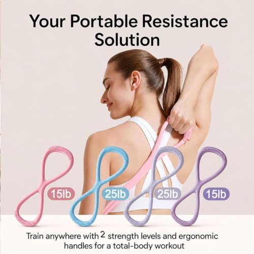 Resistance Bands with Handles,Figure 8 Resistance Band Elastic Fitness Bands Exercise Band for Home Yoga Gym Workout - color: Purple-15LB