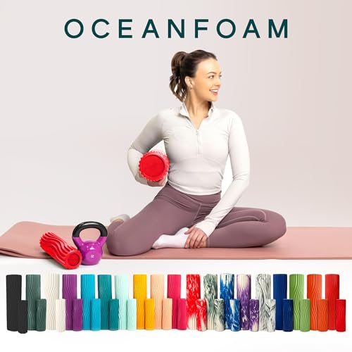 Oceanfoam Ripple Travel Foam Roller (11" x 3.35") Firm Mini Foam Roller for Physical Therapy, Deep Tissue Massage, Back Pain - High Density, Ergonomic Wave Textured - Yoga, Pilates, Exercise (Red) - color: Red