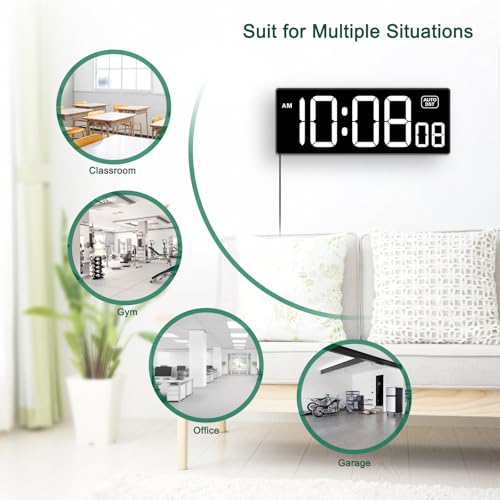 Soobest LED Digital Wall Clock with Seconds | Large Digital Clock Bold Numbers for Seniors, Plug Electric Clock Dimmable Large Display, Auto DST, Gym, 10 Inches - color: 10.2" White