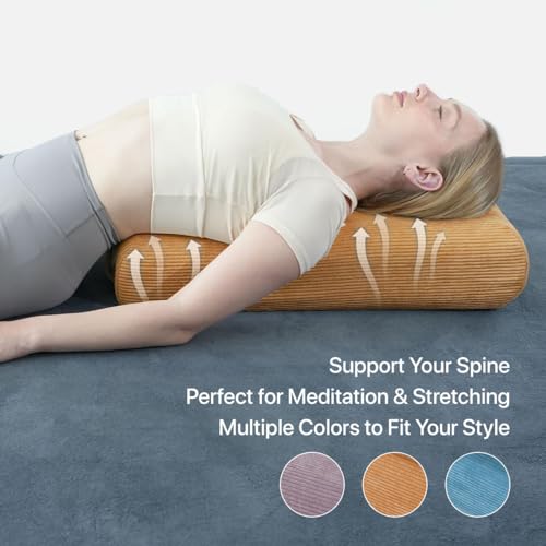 Yoga Bolster Pillow for Meditation and Support - Rectangular Foam Cushion with Removable Corduroy Cover, Machine Washable Suede-like Pillowcase & Convenient Carry Handles for Women Orange 1PC - color: Orange