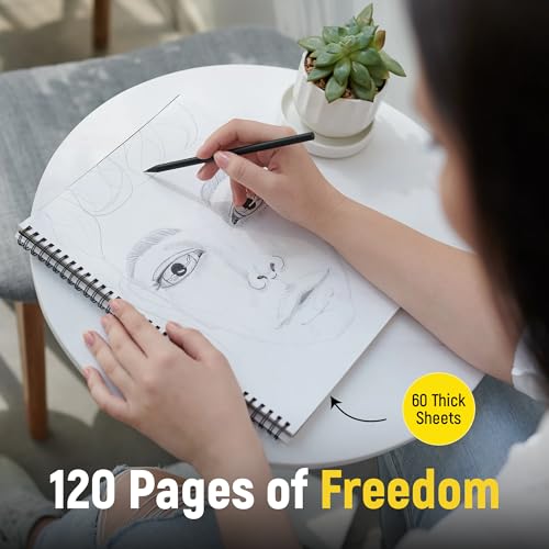 MAyART A4+ Spiral Sketchbook Hardcover, 120 Pages 110gsm White Thick Paper Drawing Sketch Book, 8.3 x 11.7 inch Wire-O Bound Artist Sketchbook, Acid-Free Sketch Pad for Pencil, Ink & Marker - size: A4