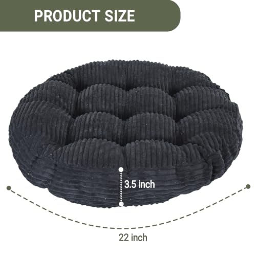Large Floor Pillow for Adults, 22x22" Memory Foam Floor Cushion with Corduroy Cover, Round Floor Sitting Cushions for Meditation, Lounge,Seating for Yoga, Tatami Living Room (2, Round-Black) - color: Round-black
