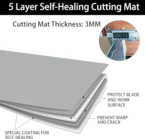 Headley Tools Thickened 36 x 48 Inch Self Healing Sewing Cutting Mat, A0 Rotary Cutting Sewing Mat for Crafts, Double Sided 5-Ply Table Cutting Board for Fabric Quilting Leather Hobby, (Grey/Black) - color: Grey/Black, size: 48"L x 36"W