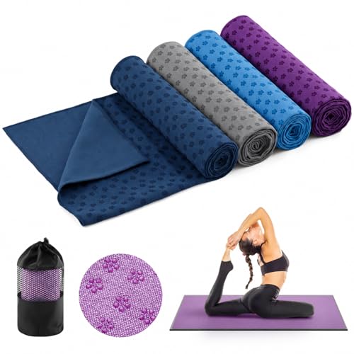 Breling Yoga Towel 4 Pack, Hot Yoga Towel 72" x 24" Non Slip, Dark Colors - color: Dark Colors