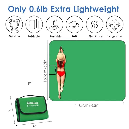 Beach Picnic Blanket, Sandproof Waterproof Camping Blankets 80x63in Large, Outdoor Sandfree Foldable Mat, Oversized Packable Family Mats for Hiking, Camping, Park, Travel, Grass Concert-Green - color: Green, size: 80x63 in