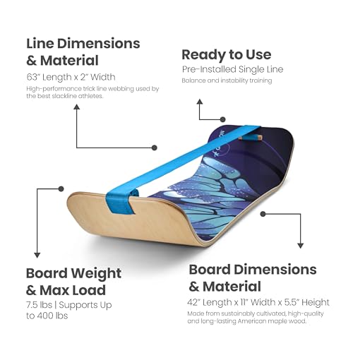 GIBBON SlackBoard, Balance Board Kids & Adults, Slackline Balance Trainer - color: 나비 - 1줄