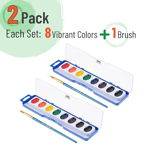 Mr. Pen- Washable Watercolors, 2 Pack, 8 Colors with Paint Brush | Safe & Non-toxic, Water Color Painting Kids, Watercolor Paint Set for Kids and Adults, Children, Students & Beginners - size: 2 Pack