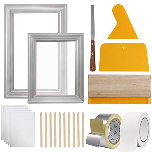 VEVOR Screen Printing Kit, 2 Pieces Aluminum Silk Screen Printing Frames 8x10/10x14in 110 Count Mesh, 2 Tapes and Screen Printing Squeegees and Transparency Films for T-Shirts DIY Printing - size: 8x10/10x14in-2