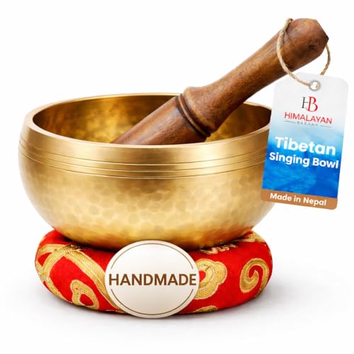 Premium Tibetan Singing Bowl Set - Authentic Handcrafted Mindfulness Meditation Holistic Sound 7 Chakra Healing Gift by Himalayan Bazaar (3 Inch, Gold) - color: Gold - 3 Inch
