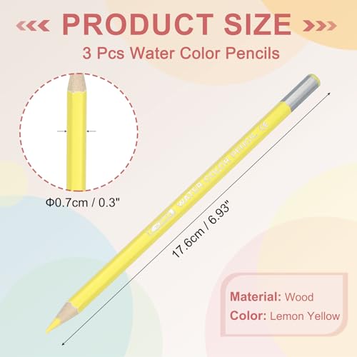 PATIKIL Watercolor Pencils, Lemon Yellow Color Pencil Set Sketch Coloring Drawing Colored Pencils Bulk Artist Drawing Supplies for Adult Coloring Book Blending, 3 Pcs - color: Lemon Yellow