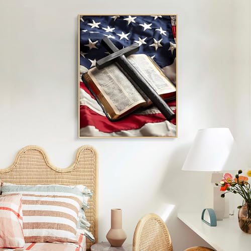 Paint by Numbers Kit for Adults, Flag Cross DIY Acrylic Canvas Painting Set | 16x20 Inch, Religious Christian Bible Number Painting Craft Kit, Home Wall Decor, Stress Relief Relaxing Hobby Gift - color: BOP1PNP04