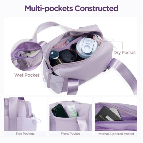 Mini Gym Bag for Women Girls Small Gym Tote Bag with Wet Compartment Waterproof Travel Duffle Bag Cute Workout Sport Bag - color: Purple-12in