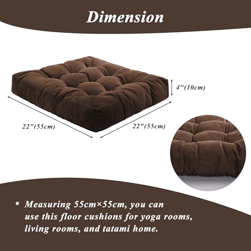Meditation Floor Pillow 22×22 Inch 1 Pack Large Floor Cushions for Adults Square Tufted Corduroy Floor Pillows for Yoga Living Tatami Room Coffee - color: Coffee