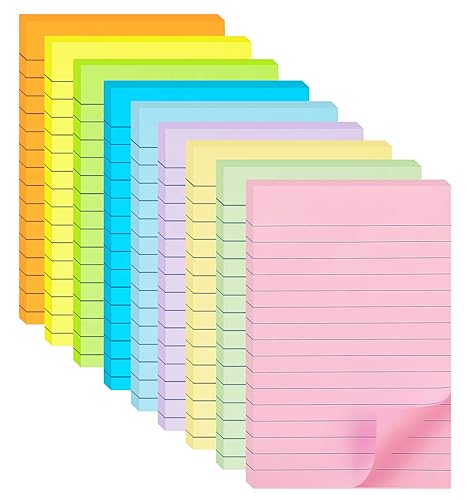 9 Pack Pastel Lined Sticky Notes 4X6 in Post and 9 Pack Pink Themed Colors Lined Sticky Notes with Lines 4X6 in Post