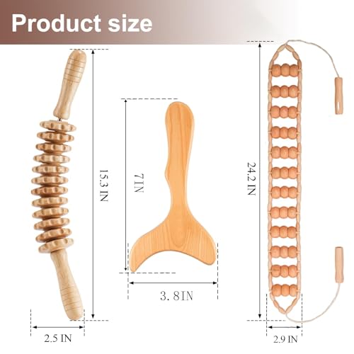 3 Pcs Wood Therapy Massage Tools Sets, Maderoterapia Body Sculpting Kit for Lymphatic Drainage, Gua Sha for Muscle Relief, Anti-Cellulite & Body Shaping - color: 3pcs