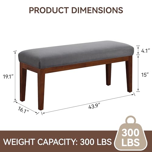 WUTUTUEE 43.5'' Linen Bedroom Bench, Upholstered End of Bed Bench, Padded Vintage Dining Bench, Entryway Bench with Solid Wood Legs, Kitchen, Living Room, Hallway, Dark Grey - color: Dark Grey-linen