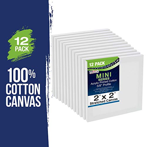 U.S. Art Supply 2"x2" Mini Square Canvases for Painting, Pack of 12 | Mini Primed Artist Stretched Canvas, Ideal for Arts & Crafts, Weddings, Birthdays - size: 2" x 2" - Pack of 12