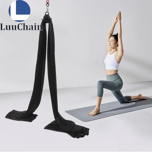 Aerial Silks Equipment for Aerial Yoga Aerial Dance Acrobatic Circus Arts Soft Durable Yoga Hammock Aerial Rig for All Skill Levels Load Capacity 440LB Black - color: Black-32.8*8.53FT