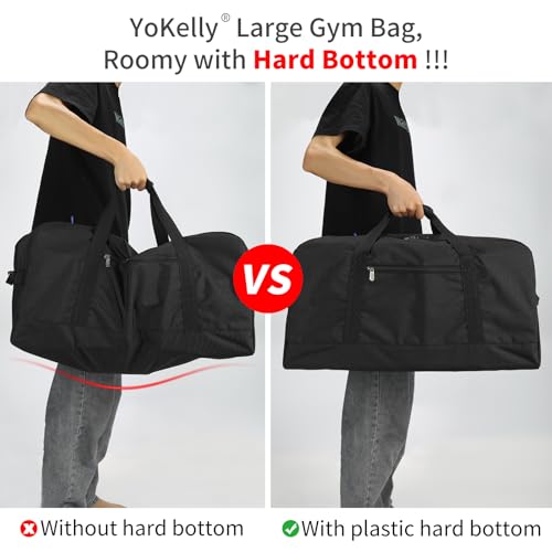 55L Large Duffle Bag for Men Travel - 25 inch Weekender Duffel Bag with Hard Bottom - Black - color: Black