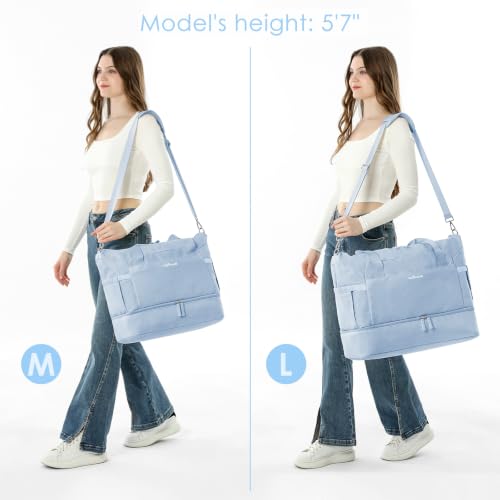 Gym Bag for Women, 45L Carry On Travel Duffel Bag with Shoes Compartment - color: Blue, size: Large