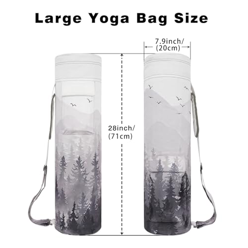 Yoga Mat Bag Full-Zipper Yoga Mat Carrier with Extra Wide Adjustable Strap 2 Multi-Functional Storage Cargo Pocket Stylish & Functional Yoga Bag Pilates Bag for Women & Men - color: Cloud Forest