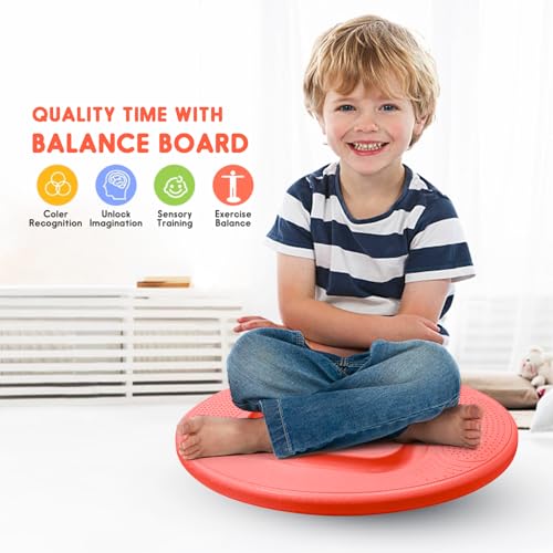 Kids Maze Balance Board - Wobble Trainer for Ski Surf Snowboard, Non-Slip Sensory Rocker Ages 3-12, Core Therapy & Skate Prep - color: red