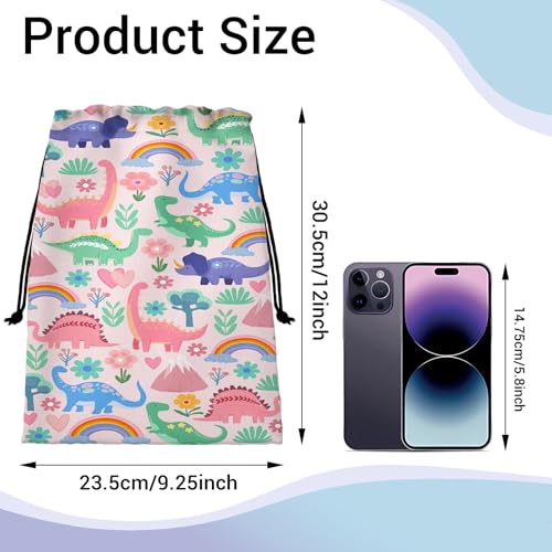 Pink Dinosaur Gymnastics Grip Bag Small Storage Pouch Portable Drawstring Bag Party Favor - color: Cute Dinosaur-multi, size: 12"(H)*9.25"(W)