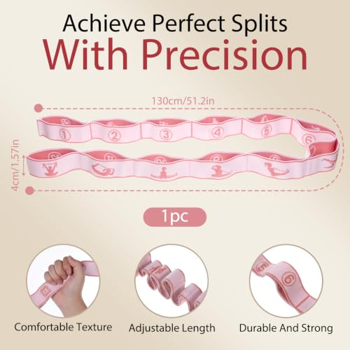 Pink Stretch Band for Women 12 Loop Number Elastic Fitness Exercise Band for Working Out Stretching Strap Resistance Bands for Physical Therapy Exercise Flexible Pilates Dance Gymnastics