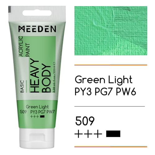 MEEDEN Acrylic Paint Green Light: 100ml/3.38oz x 2 with Titanium White | Heavy Body Artist Acrylic Paint Set for Canvas, Wood & Craft, Non-toxic Creamy Art Paint with Titanium White for Mixing - color: Green (light), size: 2 Tubes