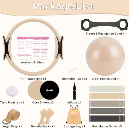 Hoedia Pilates Kit for Women, Pilates Equipment Ring and Ball Set - color: Nude