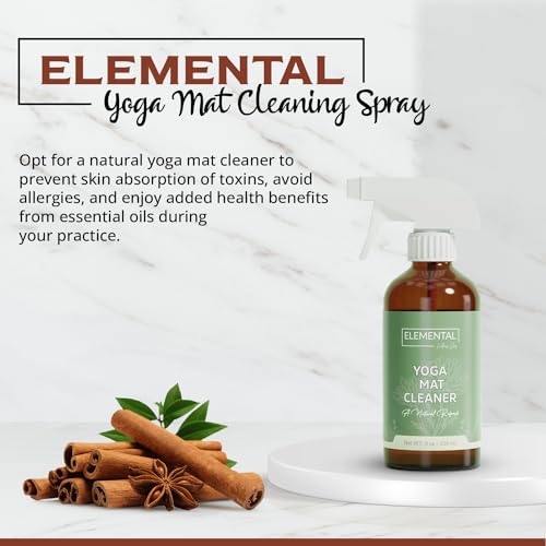 Elemental Wellness Yoga Mat Cleaner Spray – Natural Deodorizer with Essential Oils – Non-Toxic, Fresh Scent – Safe for All Mats, Gym Equipment & Accessories – 8 oz