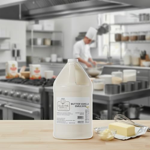 Collective Aromas Co. Butter Vanilla Emulsion for Baking, Concentrated Liquid Flavoring, Heat-Stable for Cakes, Cookies, Frosting & Desserts, 1 Gallon, Kosher, Made in USA - size: Butter Vanilla - 1 Gallon (128 fl oz)