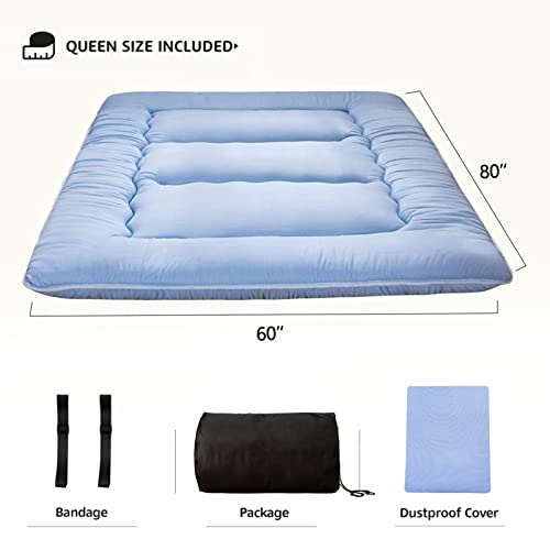 MAXYOYO Japanese Floor Mattress 4" Thick Queen Size Foldable Futon Mattress - color: Dusty Blue, size: Queen