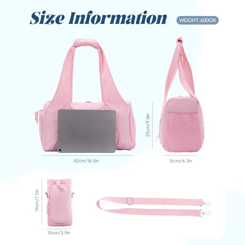Oweisong Gym Bag for Women Sports Duffel Bag Lightweight Yoga Tote Travel Carry On Handbag with Shoes Compartment - color: Pink
