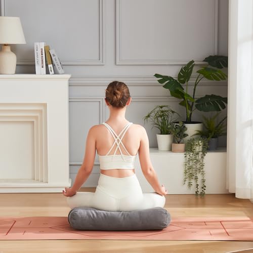 Meditation Cushion Bolster Pillow for Restorative Yoga – Supportive Cushion for Meditation, Pilates, and Relaxation – Filled with Buckwheat Hulls - Removable Cover - color: Gray, size: Rectangular (Filled with 100% Cotton)