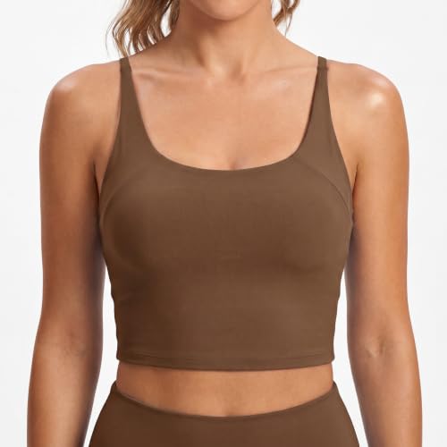 Aoysky Womens Strappy Sports Bra Adjustable Cross Back Longline Crop Top - color: Brown, size: XX-Large